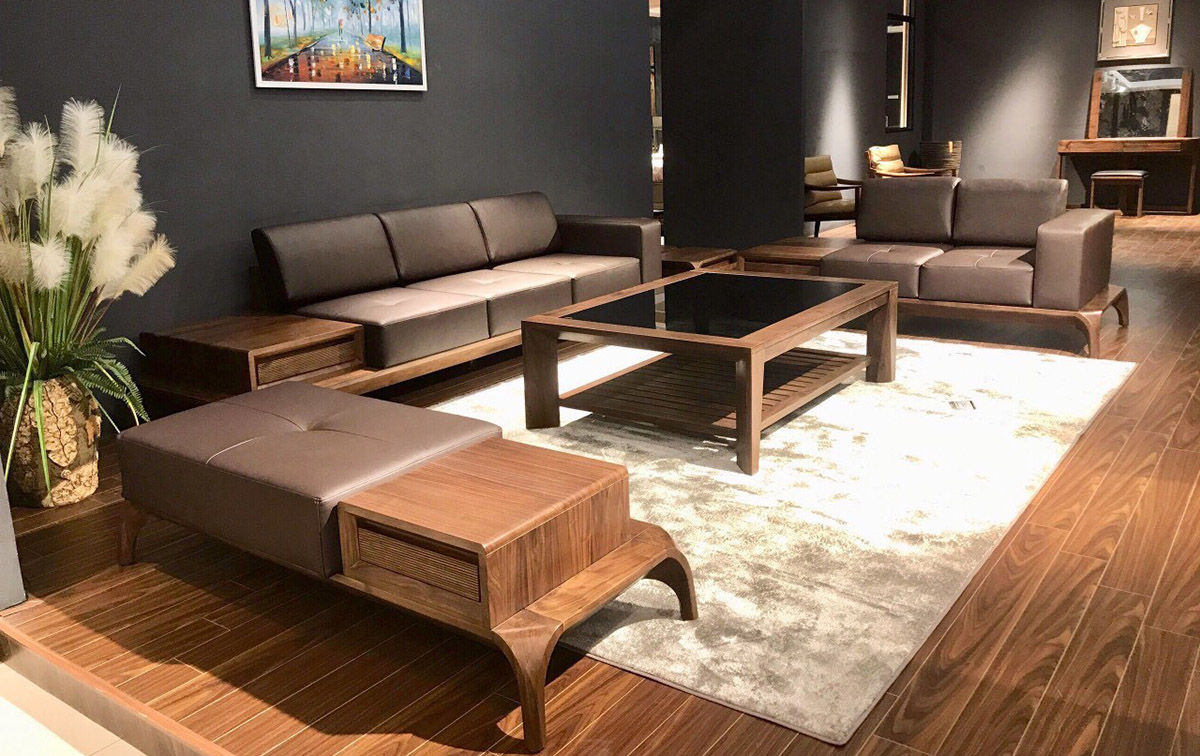 Bộ bàn ghế sofa gỗ kê phòng khách rộng cao cấp