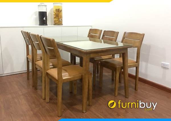 Hình ảnh bộ bàn ăn chung cư đẹp 6 ghế gỗ sồi BA041 tại nhà chị Hương ở Ngoại Giao Đoàn