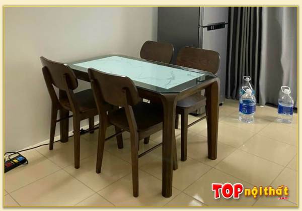 Hình ảnh Bộ bàn ăn đẹp mặt đá gỗ Sồi trẻ trung 4 ghế BGATop-0007
