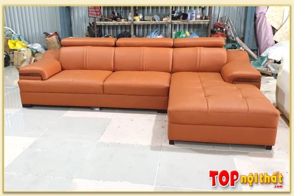 Hình ảnh Bộ ghế sofa da góc chữ L đẹp sang trọng màu cam đất SofTop-0160
