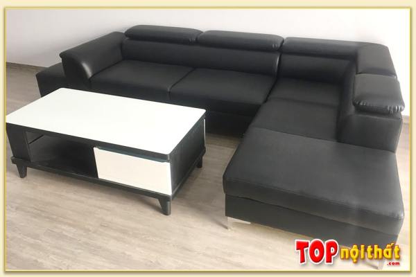 Hình ảnh Ghế sofa chữ L bọc da màu đen thiết kế đơn giản SofTop-0525