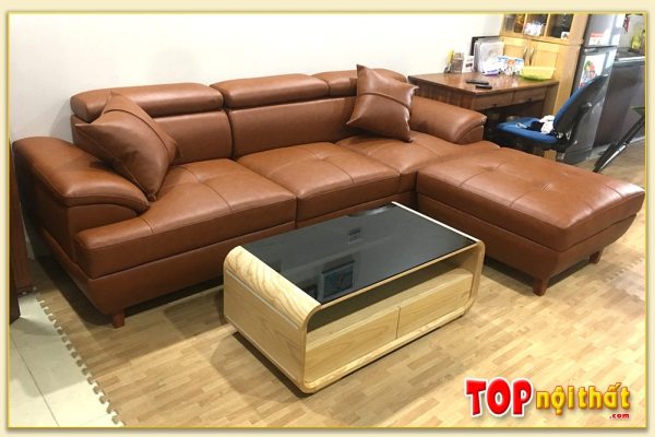 Hình ảnh Ghế sofa da đẹp chữ L kê phòng khách SofTop-0093