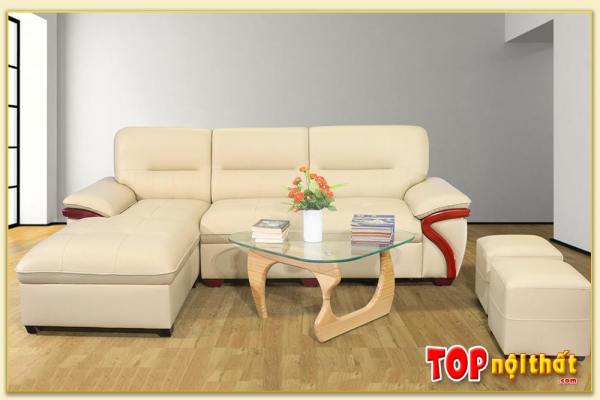Hình ảnh Ghế sofa da đẹp kiểu góc L tay đệm gỗ cực sang SofTop-0273