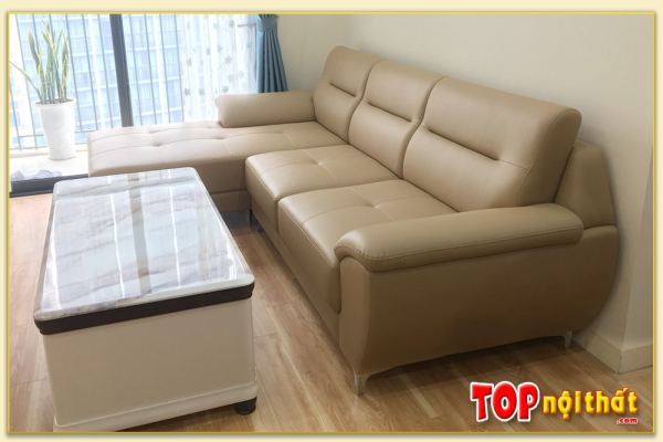 Hình ảnh Ghế sofa da góc chữ L đẹp hiện đại kê phòng khách chung cư SofTop-0237