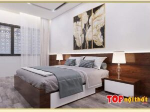 Hình ảnh Giường ngủ gỗ liền tủ nhỏ màu óc chó GNTop-0226