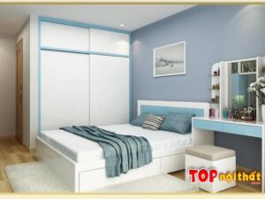 Hình ảnh Giường ngủ gỗ màu trắng có hộc kéo đẹp GNTop-0222