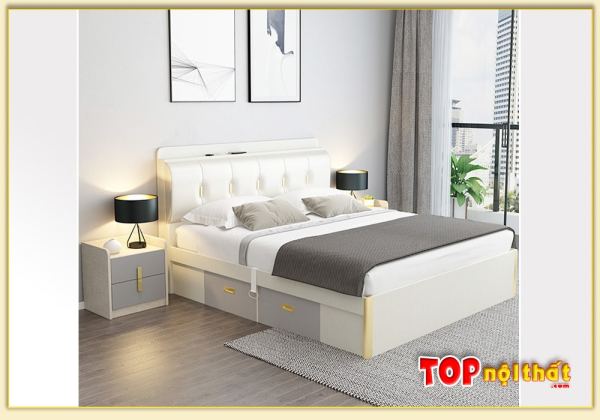 Hình ảnh Giường ngủ gỗ màu trắng hiện đại có nệm GNTop-0290