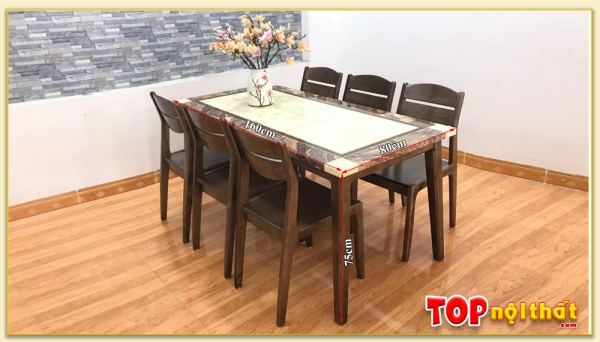 Hình ảnh Kích thước bộ bàn ăn đẹp mặt đá 6 ghế 1m6 BGATop-0056