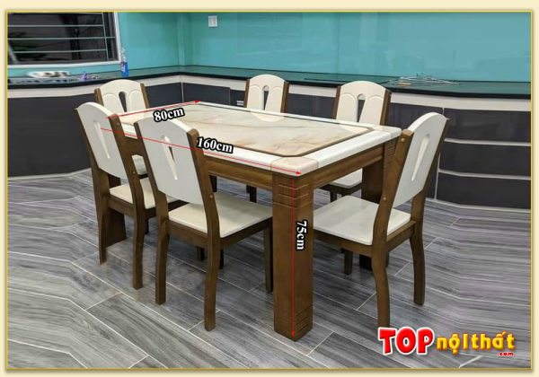 Hình ảnh Kích thước bộ bàn ăn đẹp mặt đá cao cấp 6 ghế BGATop-0015