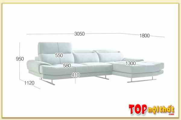 Hình ảnh Kích thước chi tiết sofa nỉ chữ L SofTop-0984