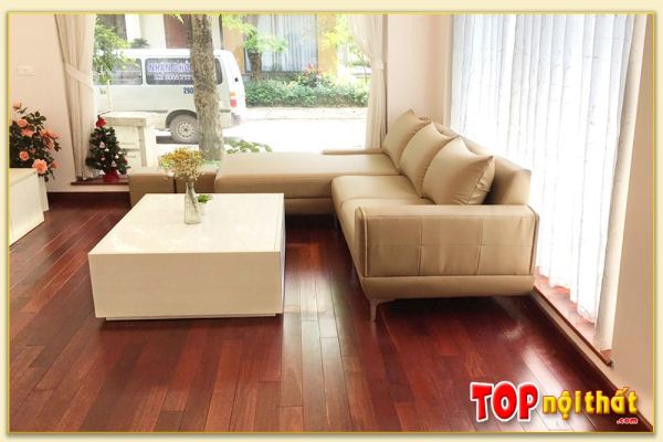 Hình ảnh Mẫu ghế sofa da góc chữ L đẹp hiện đại kê phòng khách SofTop-0223
