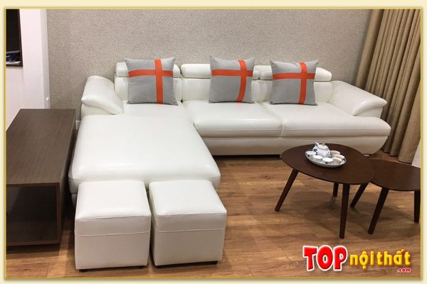 Hình ảnh Mẫu ghế sofa da góc chữ L màu trắng SofTop-0093