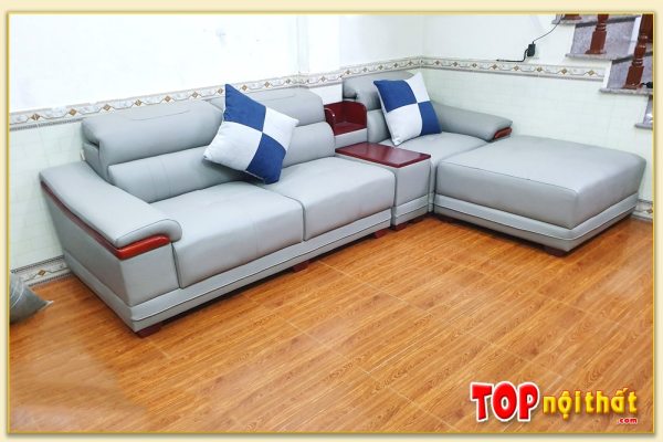 Hình ảnh Mẫu sofa văng da đẹp hiện đại kèm đôn lớn SofTop-0124