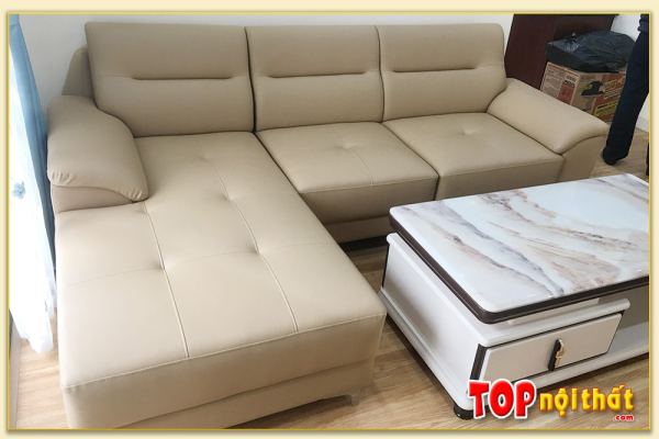 Hình ảnh Sofa chữ L chất liệu da đẹp hiện đại kê phòng khách SofTop-0237