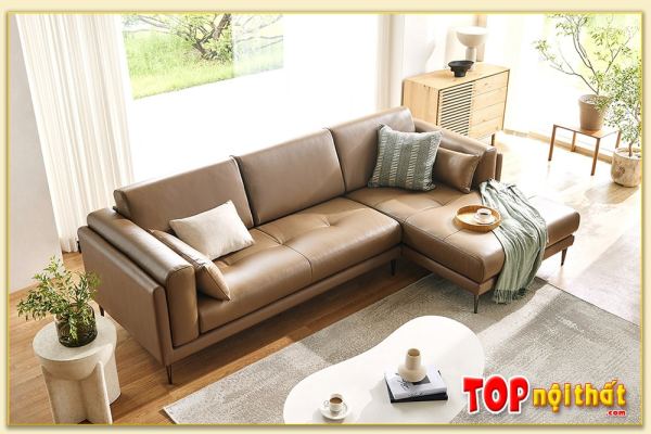 Hình ảnh Sofa góc chữ L bọc da kê phòng khách đẹp SofTop-0809