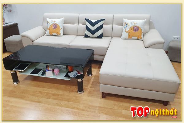 Hình ảnh Sofa góc chữ L đẹp bọc da hiện đại kê phòng khách SofTop-0237