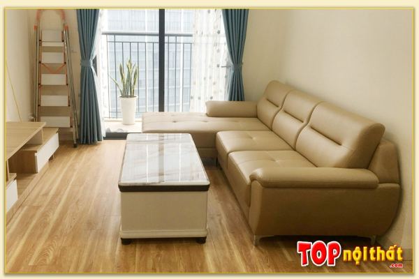 Hình ảnh Sofa phòng khách chung cư chất liệu da kiểu chữ L SofTop-0237