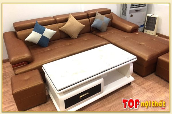 Hình ảnh Sofa phòng khách đẹp chất liệu da kiểu dáng chữ L SofTop-0160