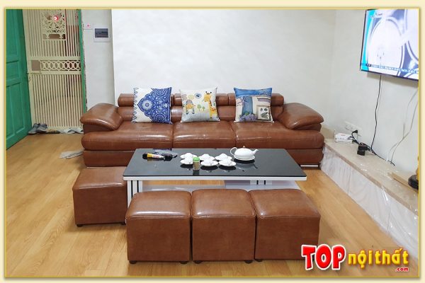 Hình ảnh Sofa văng đẹp chất da kê phòng khách sang trọng SofTop-0565