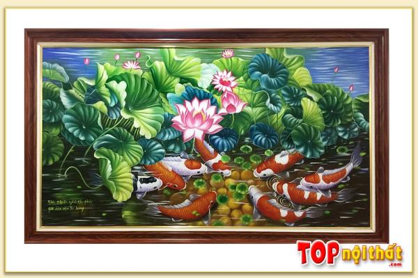 Hình ảnh Tranh vẽ sơn dầu đẹp cá chép cửu ngư quần hội TraSdTop-0216B
