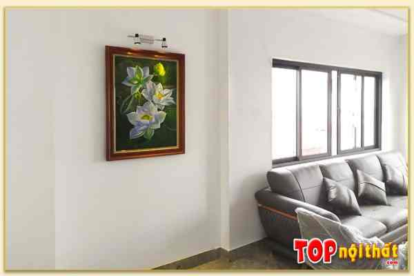 Hình ảnh Tranh vẽ sơn dầu hoa sen trắng treo phòng khách TraSdTop-0361