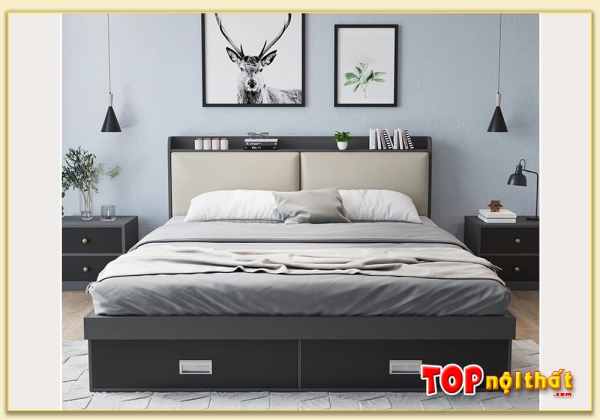 Giường ngủ hiện đại tựa bằng da gỗ công nghiệp GNTop-0058