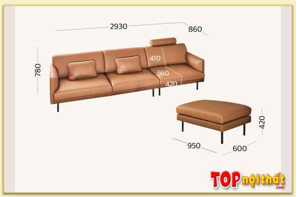 Hình ảnh Kích thước chi tiết ghế sofa văng da SofTop-0910