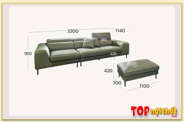 Hình ảnh Kích thước ghế sofa văng da màu xanh SofTop-0913