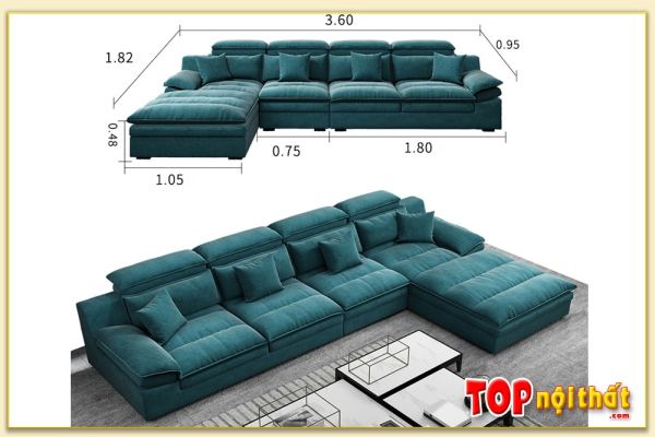 Hình ảnh Kích thước và hình ảnh tổng quan mẫu ghế sofa nỉ chữ L SofTop-0620
