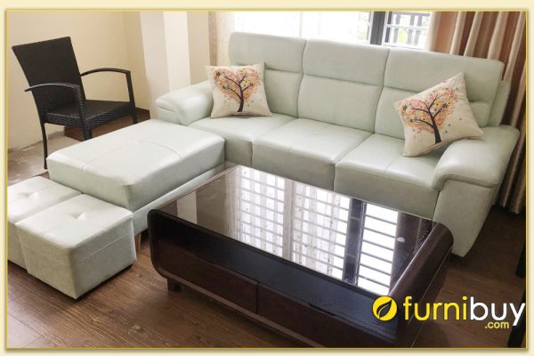 Hình ảnh Mẫu ghế sofa văng da đẹp hiện đại kết hợp đôn lớn SofTop-0253