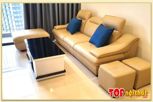 Hình ảnh Sofa phòng khách chung cư chất liệu da kiểu dáng văng SofTop-0100