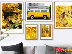Bộ khung tranh màu vàng ấn tượng treo phòng khách TraTop_2505