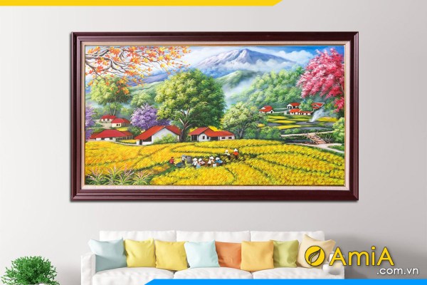 tranh sơn dầu vẽ phong cảnh làng quê miền núi