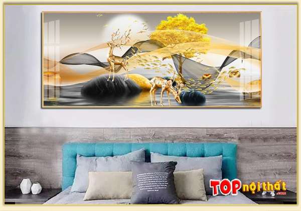 Hình ảnh Mẫu tranh tráng gương 3D phòng ngủ hươu vàng ý nghĩa TraTop-3173