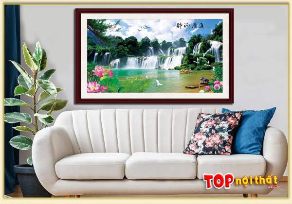 Tranh tráng gương cảnh đẹp thác nước trên sofa văng TraTop-3201