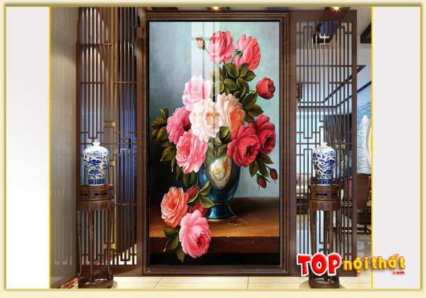 Tranh tráng gương bình hoa hồng đỏ treo tường ở phòng khách TraTop-3304