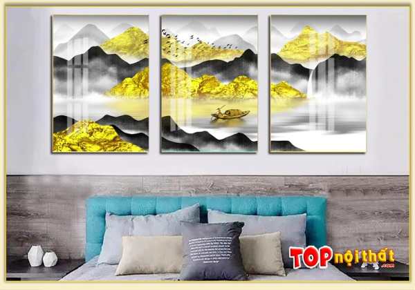 Tranh tráng gương 3D dãy núi vàng ở phòng ngủ TraTop-3316