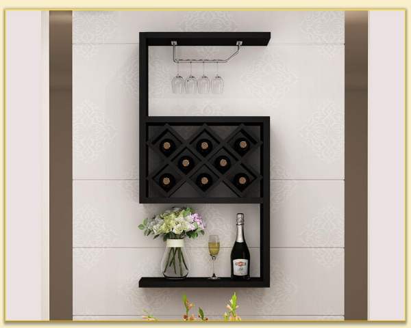 Hình ảnh Tủ rượu bằng gỗ gắn tường màu đen sang trọng TRTop-0091